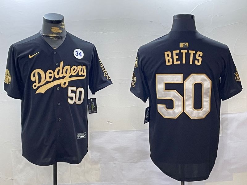 Men Los Angeles Dodgers #50 Betts Black Gold Game 2024 Nike MLB Jersey style 12021